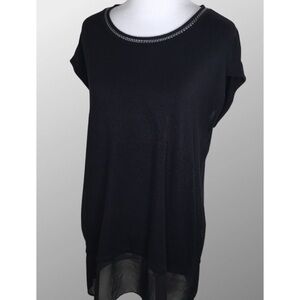 Rose & Olive Black Pullover Tunic Sweater Silver Chain Embellished Neckline M